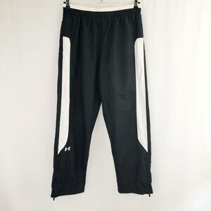 Under Armour Hockey Warm-Up Pant LARGE Black White Coldgear Poly Fleece Interior